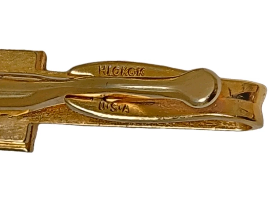 Vintage Signed Gold Tie Clip SB Initials Cubic Zirconia Cufflinks Matching Set - Image 4 of 4
