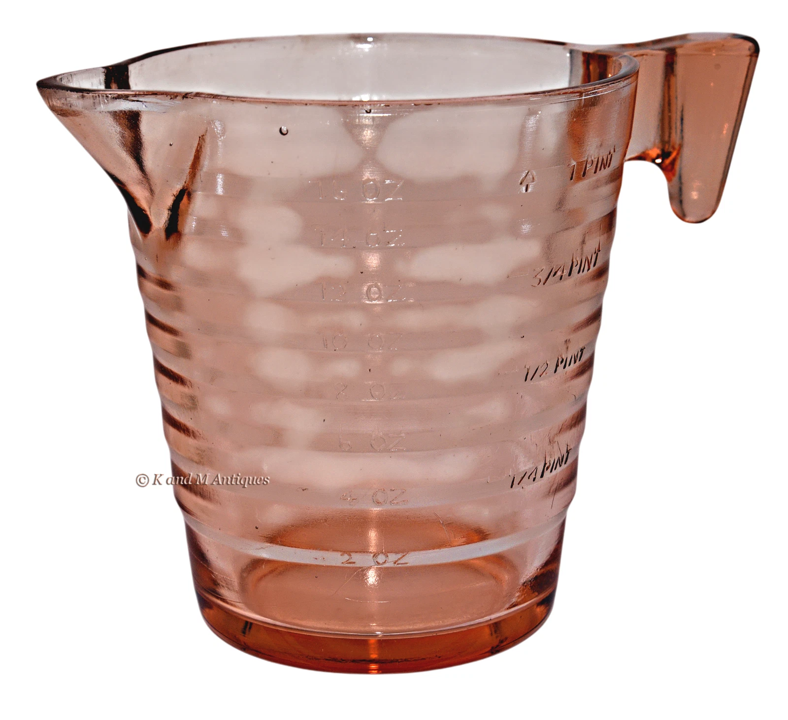 U.S. Glass  Pink Depression Glass 1 Pint Slick Handled  Measuring Cup
