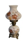 ​Vintage GWTW Hurricane Lamp Milk Glass Autumn Leaf Grape 3-Way Electric Parlor