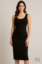 Philosophy Faux Suede Sheath Midi Dress Women 6 Black Work Date Night Modern NWT