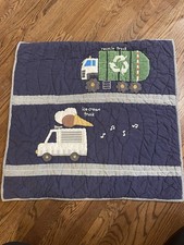 Pottery Barn Kids Busy Trucks Pillow Quilted Sham Euro Ice Cream Recycle Navy