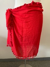 Women Beach Sarong Wrap Tassel Swimsuit Cover Up Summer Swimwear Red One Size