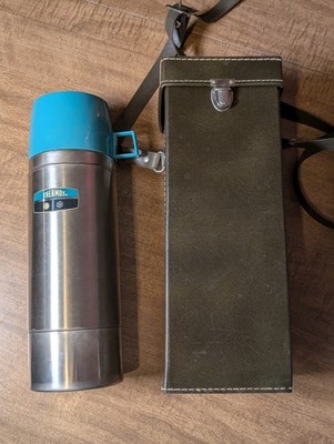 Vintage THERMOS King Seeley Stainless Steel Vacuum Bottle Quart Size USA w case