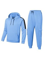 Men's Tracksuit 2 Piece Hoodie Sweatsuit Jogging Suit Cargo Pant Large Blue