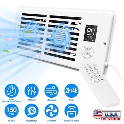 Register Booster Fan Smart Temperature Control 4''x10'' Heating Cooling Vent Fan