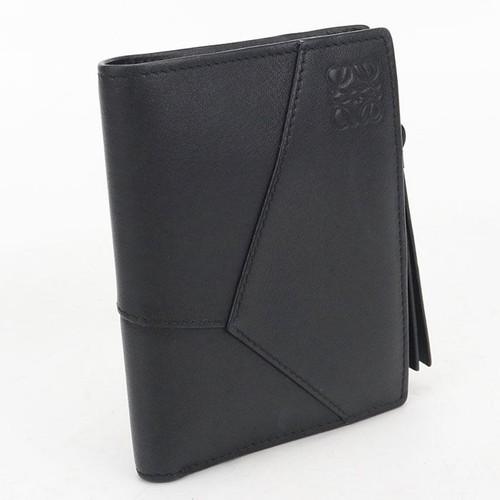 Loewe Compact Wallet Puzzle Bifold Calfskin Black Men #BHB0894