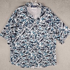 Columbia PFG Shirt Mens XL White Navy Fish Print Super Tamiami Collar Button-Up