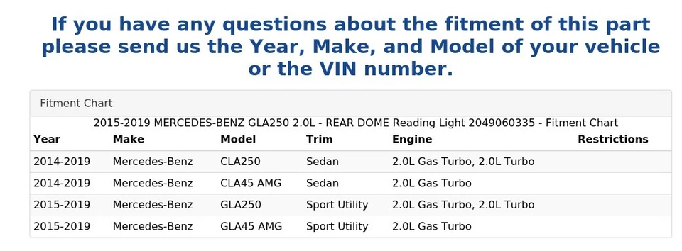 Luz de lectura Mercedes-Benz Gla250 2015-2019 2,0 L - cúpula trasera 2049060335 Foto 4 de 4
