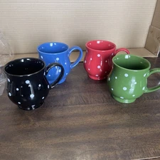 Temptations By Tara Polka Dot Coffee Mug Set Of 4 16oz New