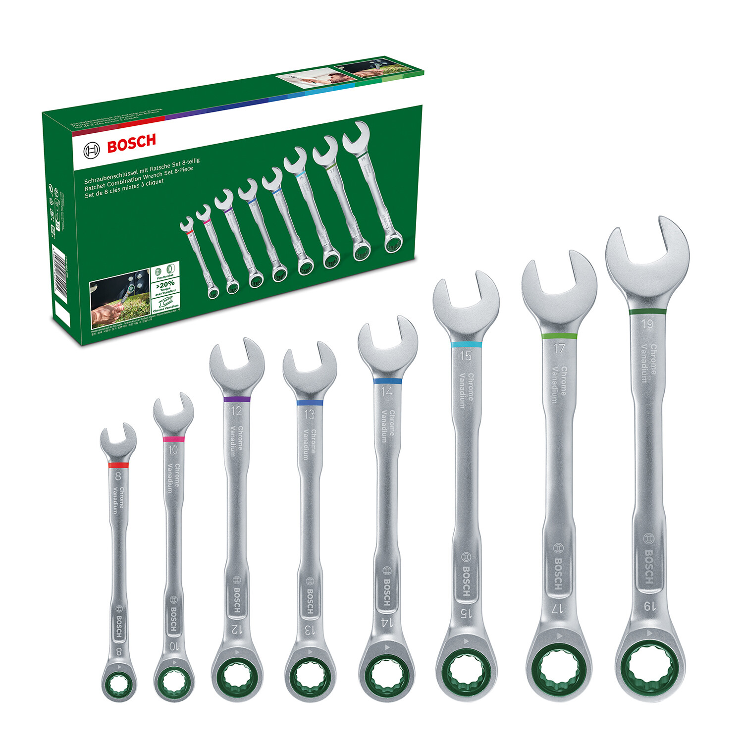 Bosch Wrenches Ratchet Set 8Piece, RustResistant, Size Indication eBay