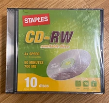 Staples Pack of 10  CD-RW Rewritable Discs with Jewel Case 700mb 80min 4X Speed