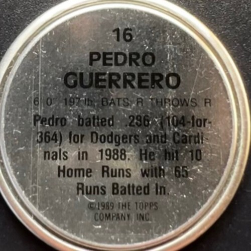 Topps Coins 1989 St. Louis Cardinals ️ #16 Pedro Guerrero excelente estado - Imagen 2 de 3