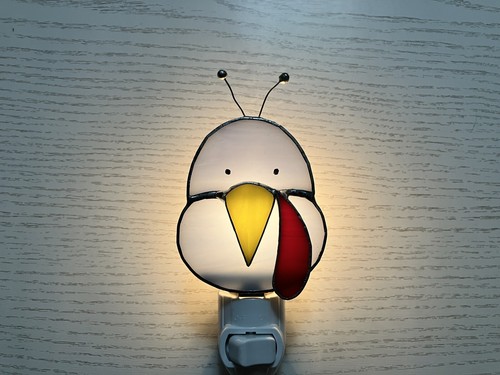 Turkey Night Light, Blue Stained Glass Bird, Wall plug in, Thanksgiving Decor - Picture 4 of 8