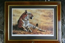 litograph print signed framed tiger by jim dawson sertificate of authenticity