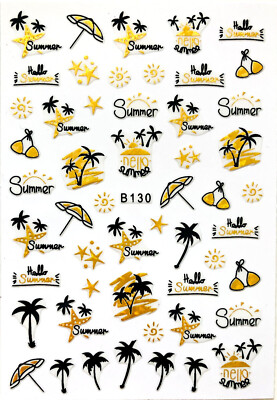 Nail Art Nagel Sticker selbstklebend Tattoo Palme Sonne Gold Schwarz B130-2013