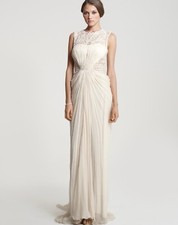 TADASHI SHOJI Silk Embellished Illusion Gown Dress, Cream , Size 2, MSRP 548.00