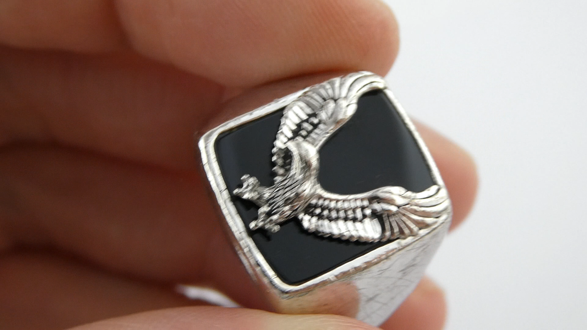 Effy Mens Collection Sterling Silver Eagle on Black Onyx Ring 925