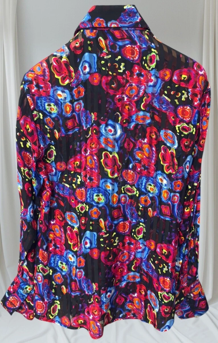 Camicia vintage Versace seta trasparente multicolore disegno floreale taglia 48