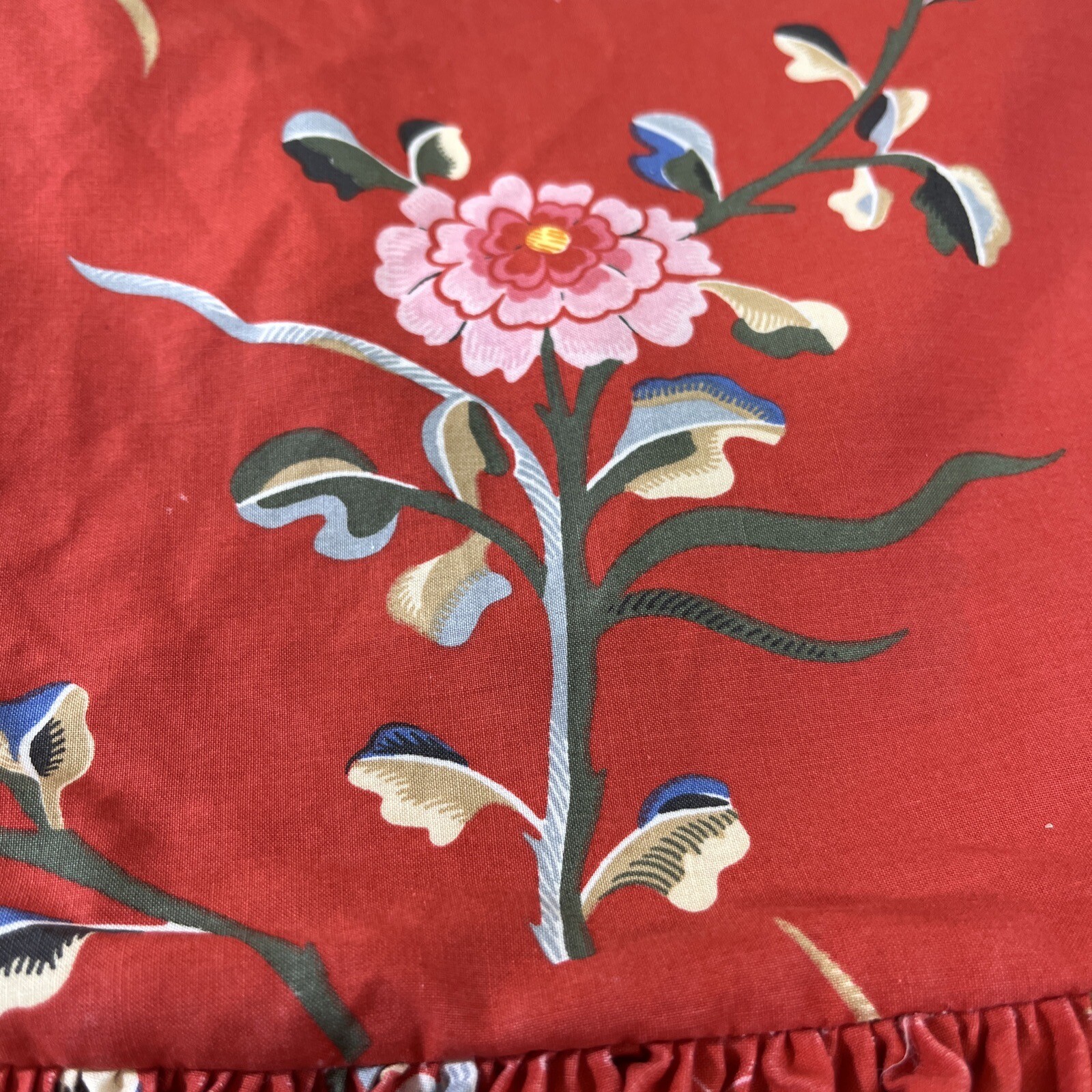 Ralph Lauren Euro Pillow Case Sham Red Floral Butterly Ruffle Trim