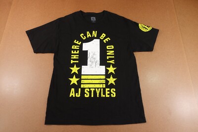 WWE Mens Large Black Yellow AJ Styles There Can Be Only 1 Graphic T-Shirt