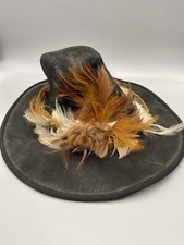 Vintage HENSCHEL Men  s Black Suede Western Cowboy Hat Size M Feathered