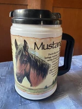 VTG MUSTANG Horse Insulated Travel Mug Cup 24 Oz American Feral Horse Whirley