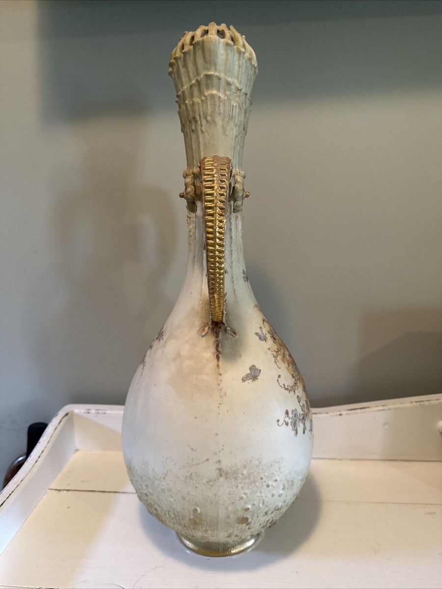 RSTK Austria Bohemia Turn Teplitz Amphora Vase Handpainted Gilt