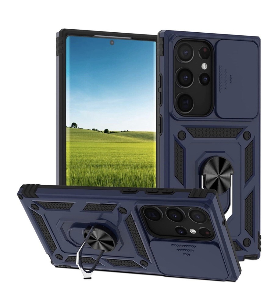 Rugged Blue Samsung Galaxy S23 Ultra Case with Camera Lens Cover