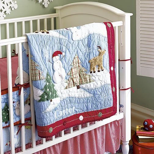 Pottery Barn 儿童 冬季 Wonderland 婴儿床 被子 育婴 床上用品 圣诞雪人 — 第 2/3 张图片