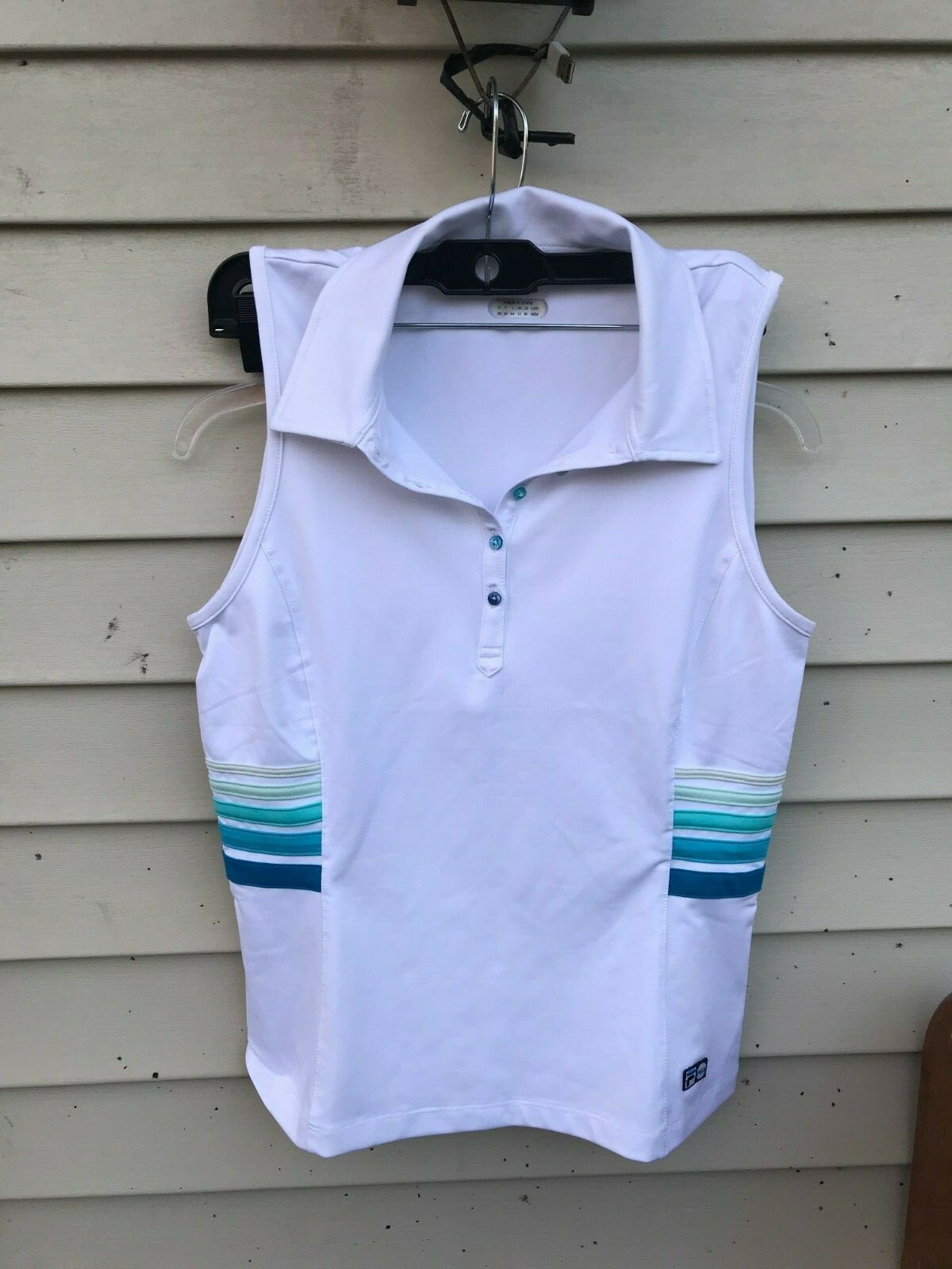 Fila Heritage Sleeveless Polo Shirt WHITE WITH BLUE SIZE M