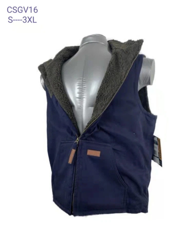 Men Sandstone Canvas Thermal Lined Work Duck Vest Industrial Winter Vest - Image 4 of 4