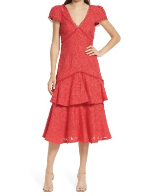 Lulus Short Sleeve Ruffle Skirt Dress in Red Size Small New With