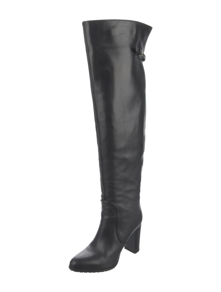 Sergio Rossi Black Leather Over-The-Knee Boots Size 7.5 IT 37.5