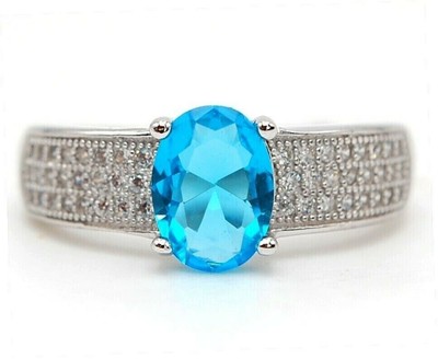  2CT Blue Topaz & White Topaz 925 Sterling Silver Ring Sz 7, NB3-7