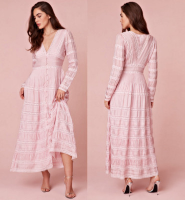 LoveShackFancy Ellitia Victorian Lace Buttoned Maxi Dress in Light Lilac 2 $695