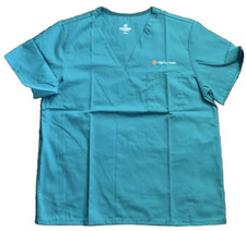 New Fundamentals Unisex Large L V-Neck Solid Scrub Top Dignity Health logo Teal