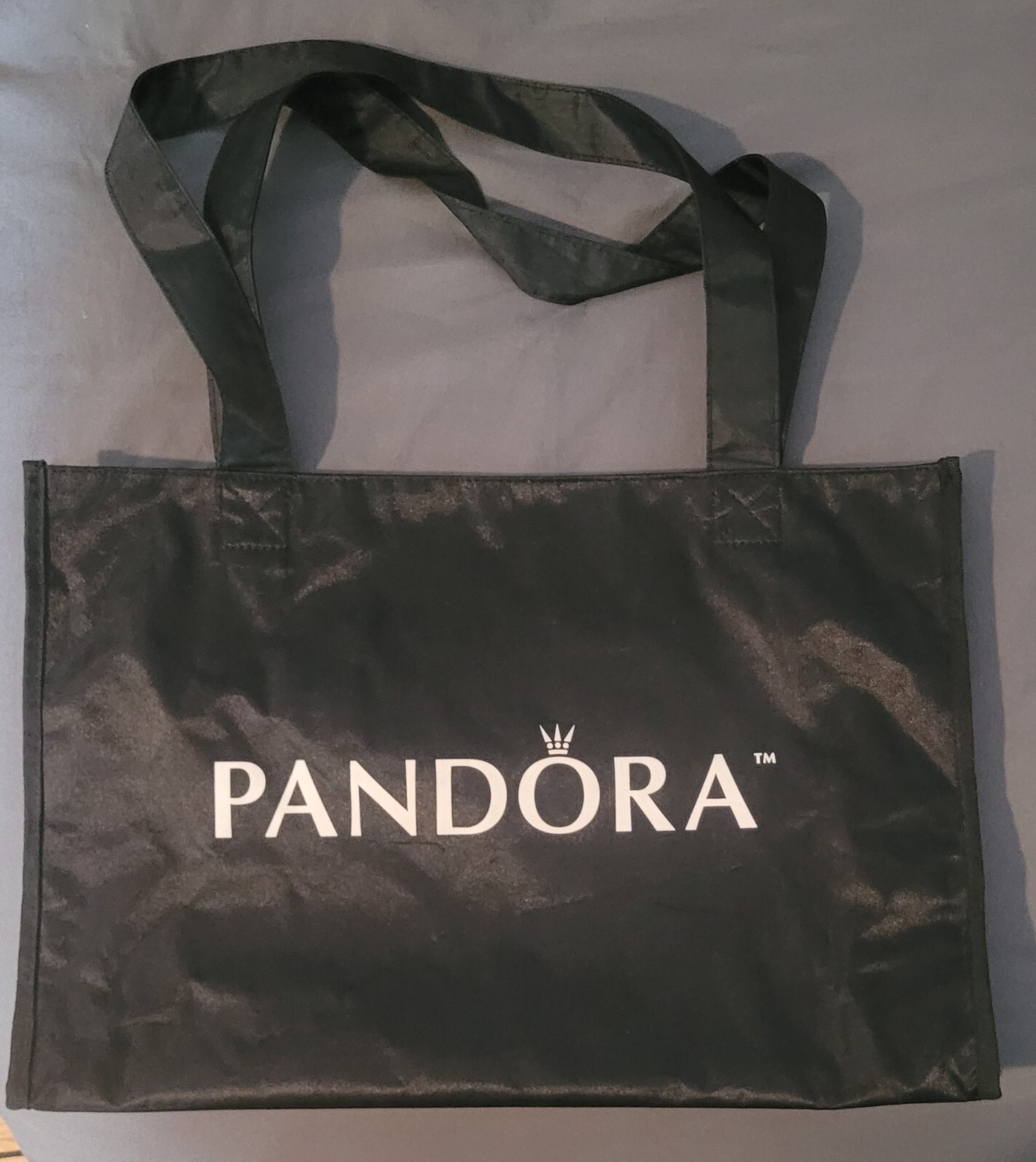 "PANDORA Tote Bag BLACK SATIN Microfiber Handbag Shopper 12\"x18\"x4\" PERFECT!"
