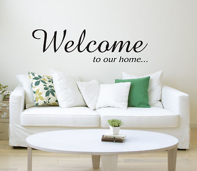 Willkommen in unserem Zuhause Zitat Wandsticker Kunst Home Decal Wallart Familie Schlafzimmer