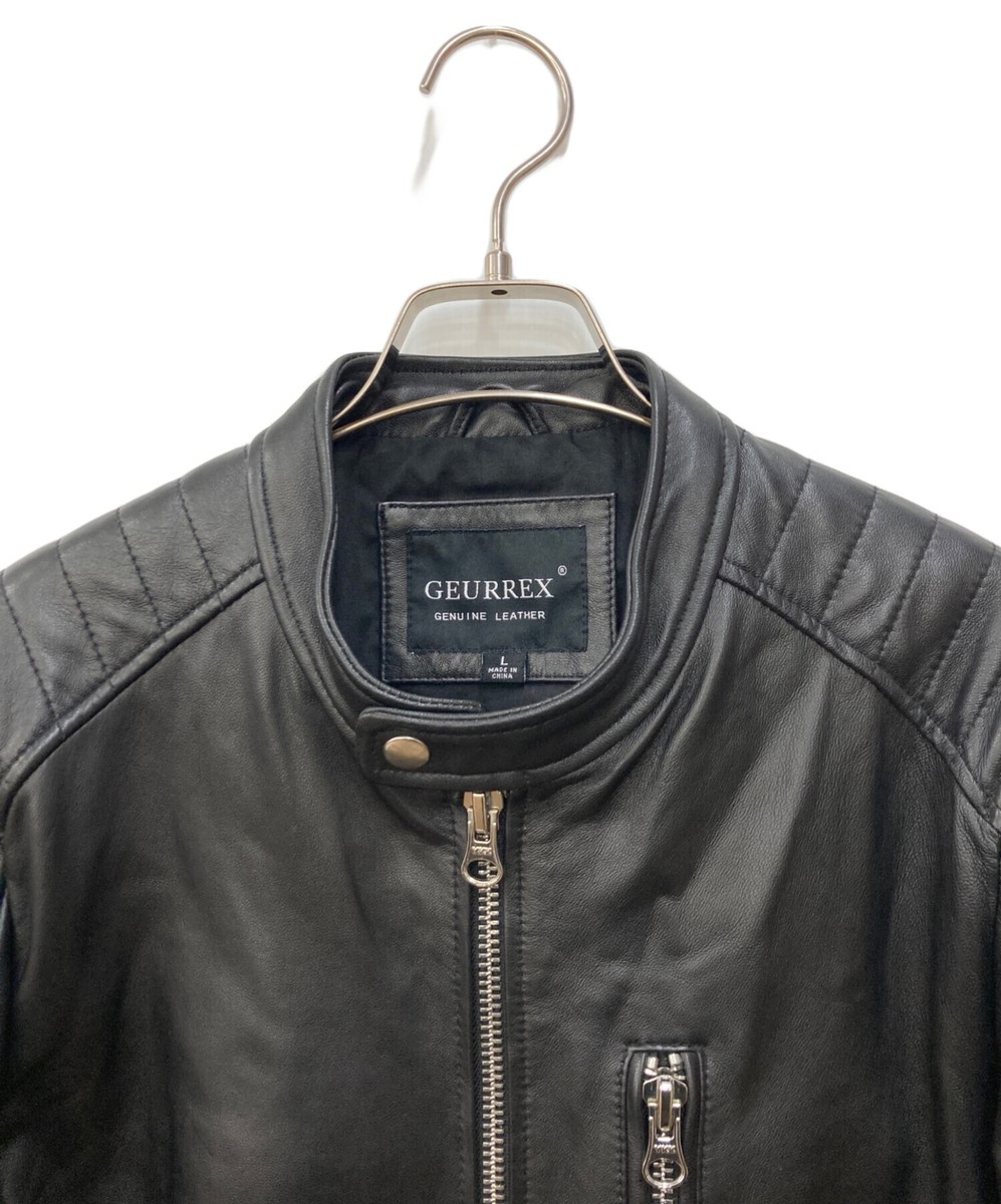 GEURREX leather biker jacket Size: L Black Men | eBay