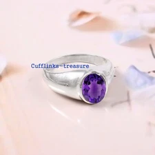 Natural Amethyst Gemstone with 925 sterling silver Ring for Men's #85