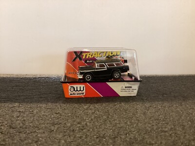 #ad AUTO WORLD XTRACTION HO SLOT CAR ‘55 CHEVY NOMAD BLACK $33.99
