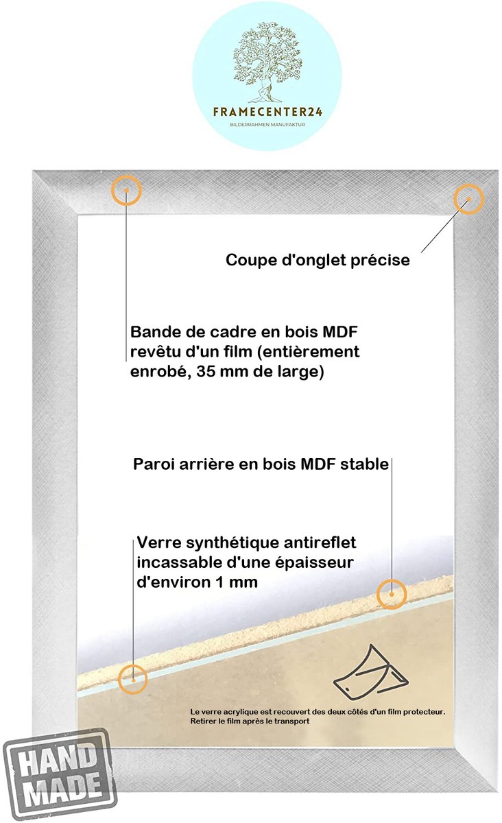 Cadre Photo Bois FRAMO 56x81 Cm Noir Mat - Verre Acrylique Antireflet Sur Mesure