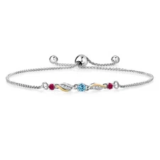 925 Sterling Silver and 10k Yellow Gold Swiss Blue Topaz Created Ruby and White