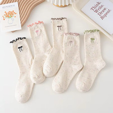 5 Pairs Simple And Trendy Laced Socks Cute Casual Fashion Footwear For Women HOT