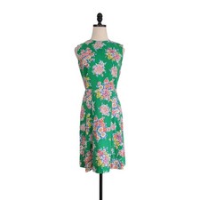 Vintage Floral Dress Sleeveless Pink Blue Yellow Green Sundress