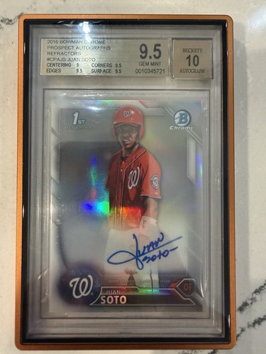 2016 Bowman Chrome Juan Soto /499 Refractor Beckett 9.5 Auto 10 Nationals Mets