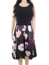 XSCAPE Womens Black Floral Sleeveless Jewel Neck Midi Hi-Lo Dress Size: 4