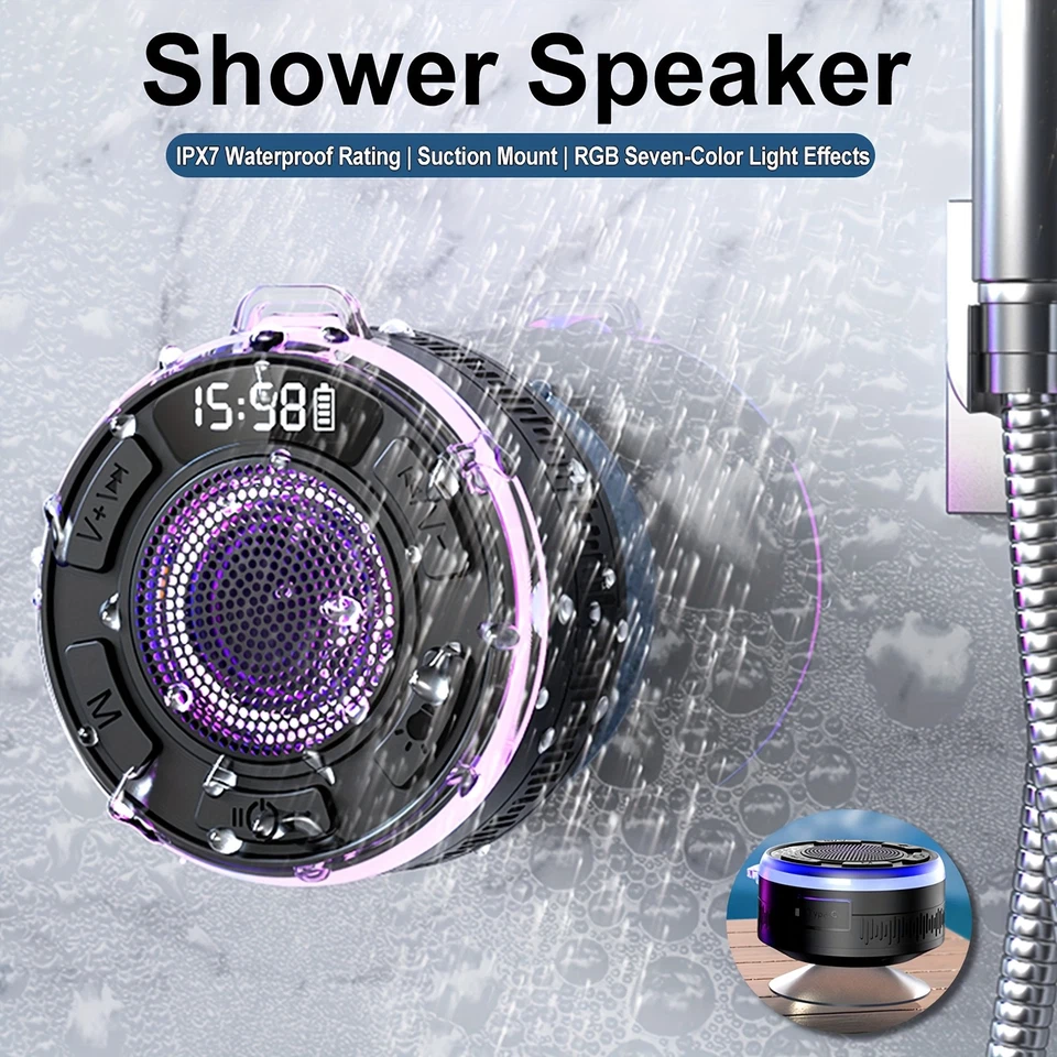 Mini Altavoz de Ducha Portátil Bluetooth Inalámbrico Impermeable con Ventosa IPX6 Foto 3 de 4