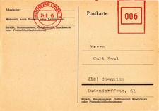 Absenderfreistempel - All. Zone - Postkarte - Altenburg - AFS aptiert - 1945