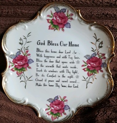 Vintage 1950s Lefton China ''God Bless Our Home'' Collector Plate Cottage Decor